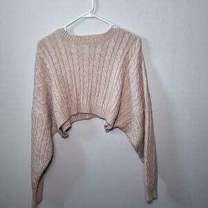 Cable Knit Cropped Sweater - Cream